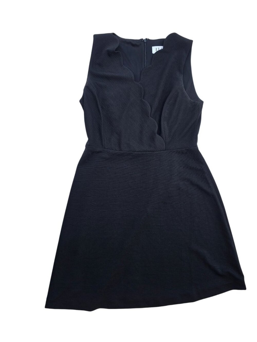Elle Women's Scalloped Black Sleeveless A-Line Dress Size 8 Zip Closure Elegant